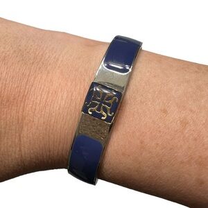 Rustic Cuff purple enamel hinged bangle with logo release button